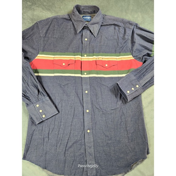 VTG Wrangler Shirt Mens Extra Larger 90s Western‎ Rodeo Pearl Snap Ranch Cowboy - Picture 1 of 11